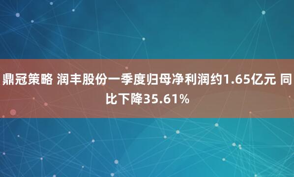 鼎冠策略 润丰股份一季度归母净利润约1.65亿元 同比下降35.61%